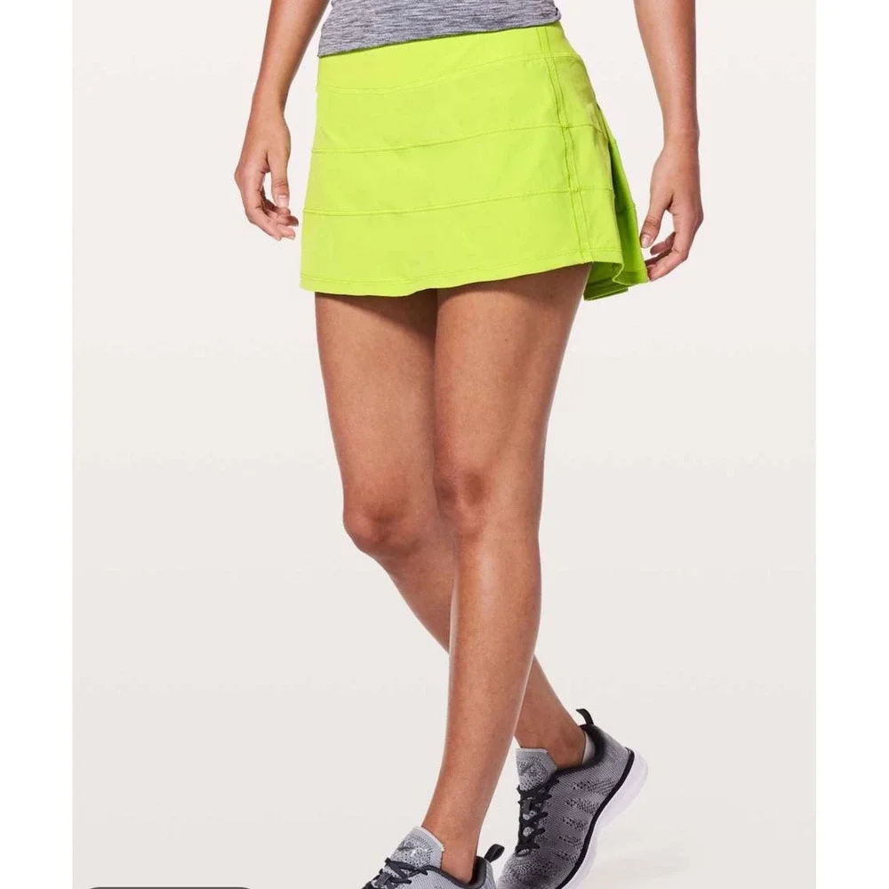 Lululemon Pace Rival Skirt Tall Neon Lime Green Activewear 6